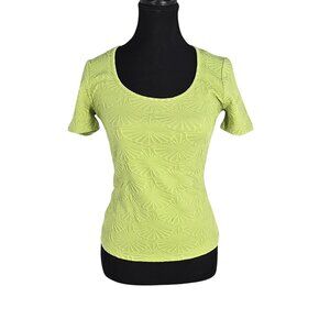 NWT | MIHOLL Green 3D Textured Floral Short Sleeve Top | Scoop Neck | Small